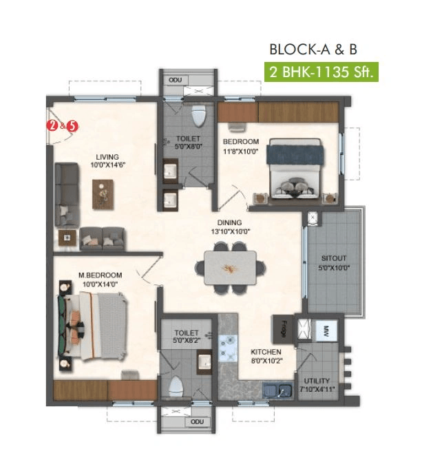 Pavani Mirabilia Unit plan - 805 sq.ft.