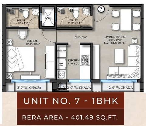 Nathani Royal Oak Residency Unit plan - 401 sq.ft.