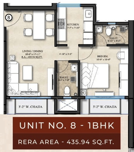 Nathani Royal Oak Residency Unit plan - 435 sq.ft.
