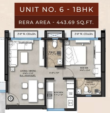 Nathani Royal Oak Residency Unit plan - 444 sq.ft.
