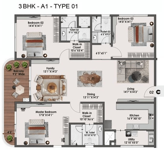 Unit plan - 1907 sq.ft.