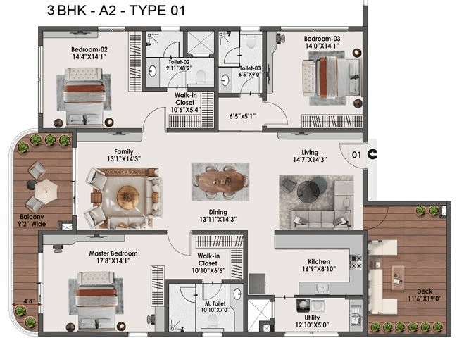 Sattva Lago Unit plan - 1907 sq.ft.