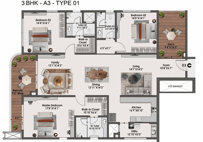 Sattva Lago Unit plan - 1973 sq.ft.