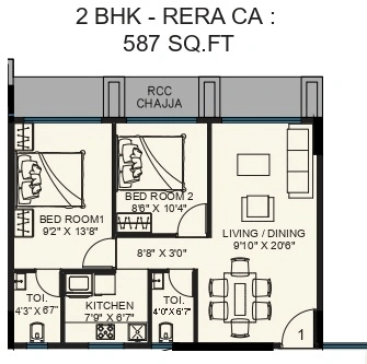 Unit plan - 587 sq.ft.