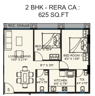 Arihant Neminath Sky Unit plan - 625 sq.ft.