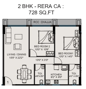 Arihant Neminath Sky Unit plan - 728 sq.ft.