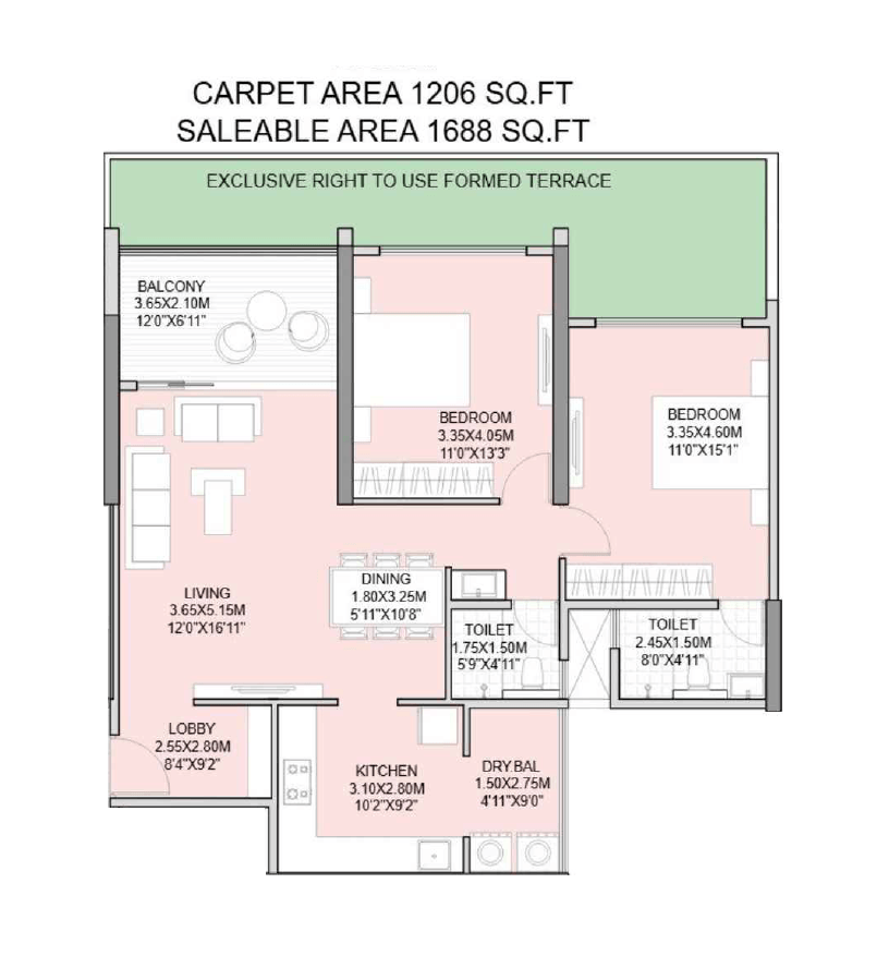 Mahalaxmi Life In Motion Unit plan - 1206 sq.ft.