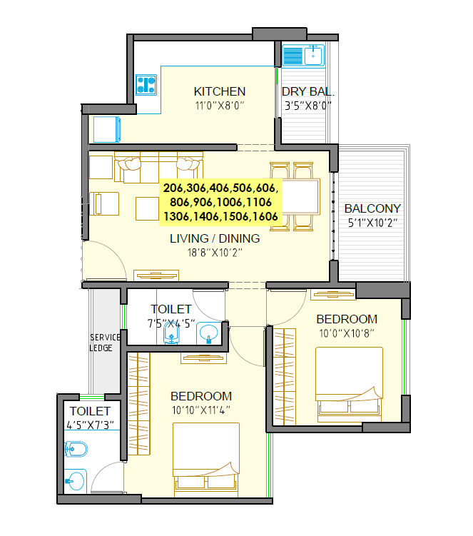 Sankla Sommet Unit plan - 724 sq.ft.