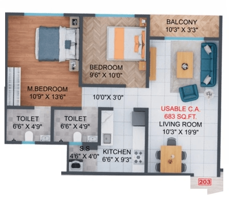 Dream Pragati Unit plan - 683 sq.ft.