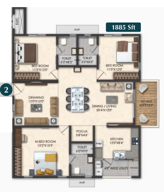 Honer Signatis Unit plan - 1219 sq.ft.