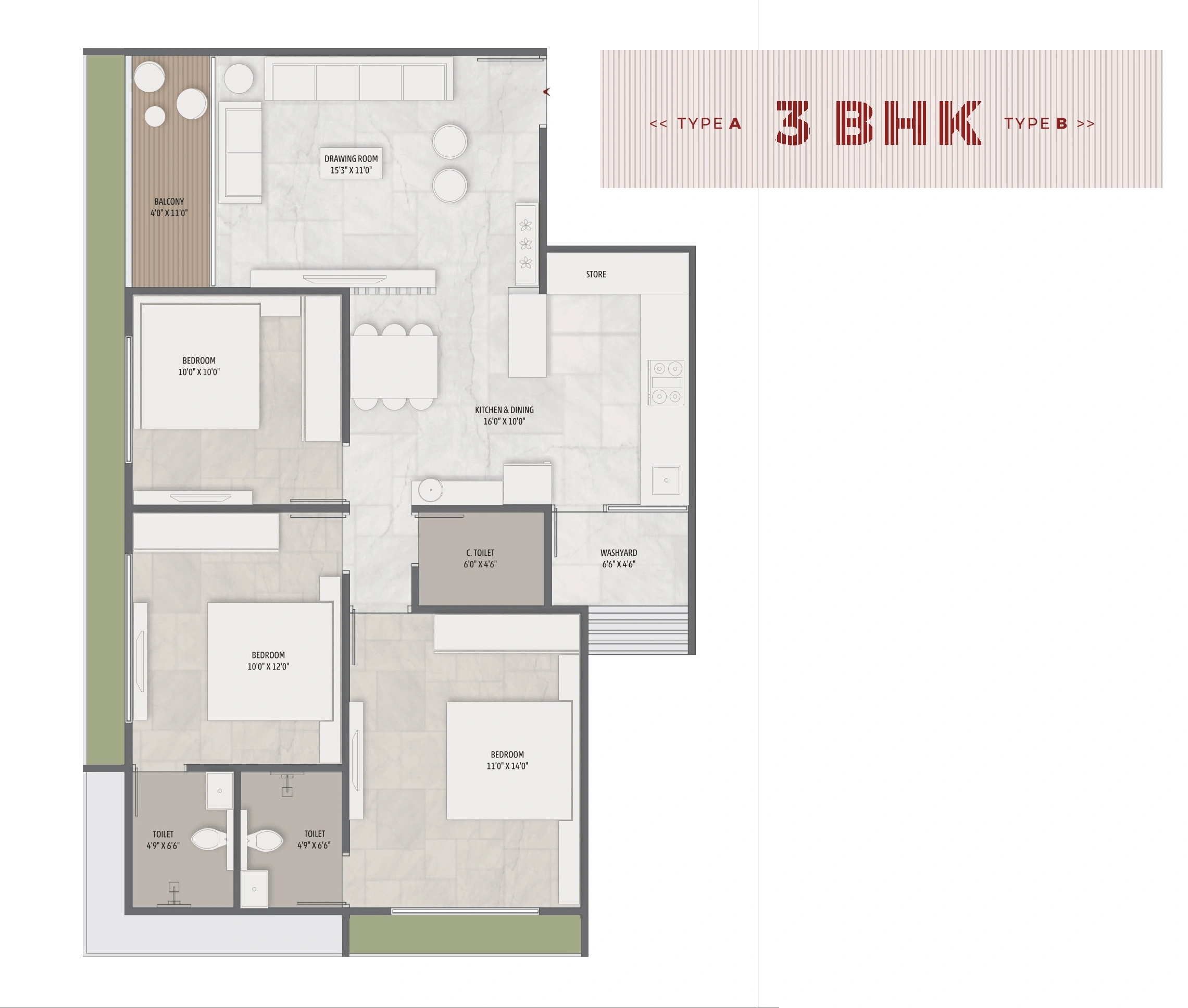 Elenza Aarav Unit plan - 975 sq.ft.