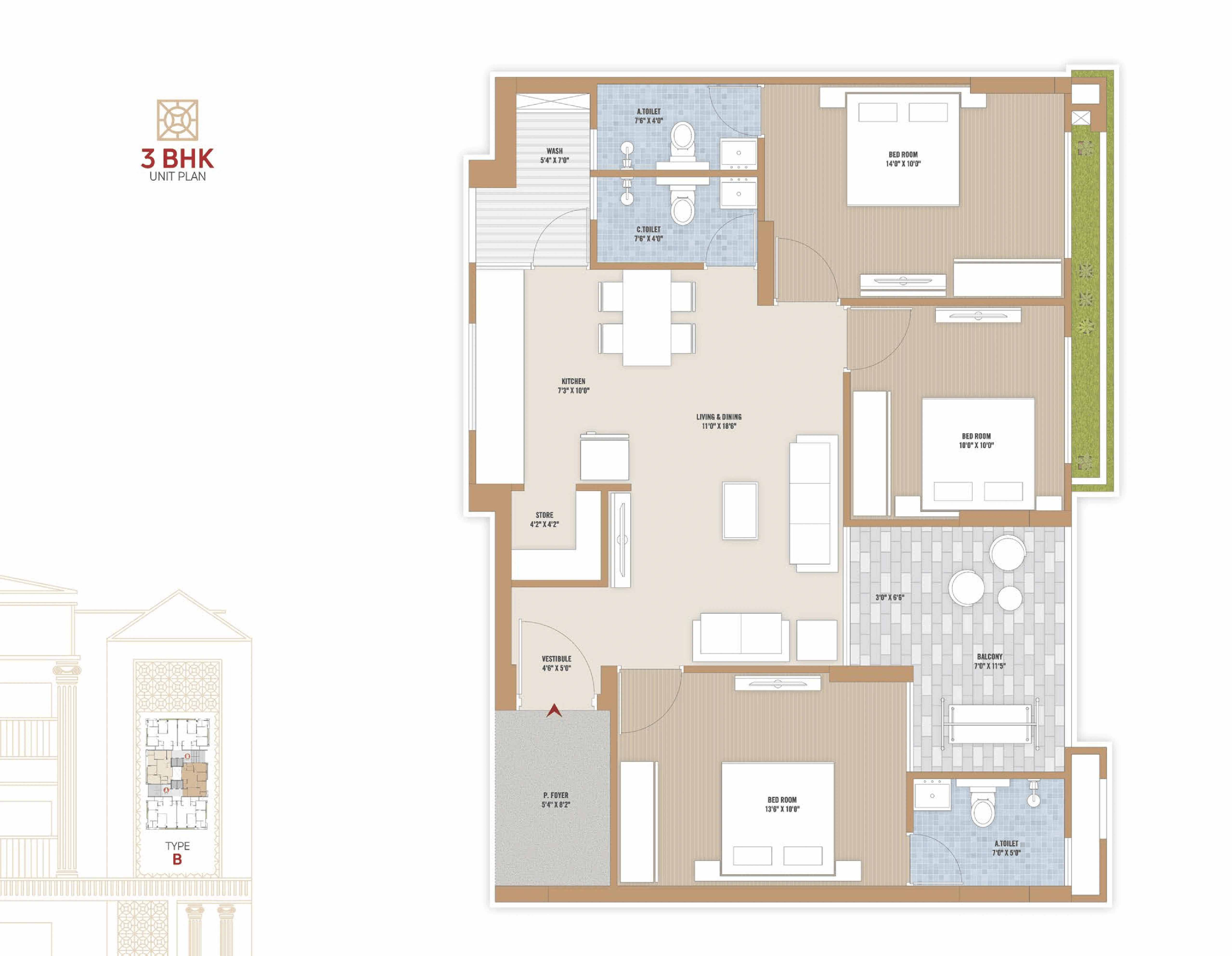 Anikedhya Emperors Unit plan - 992 sq.ft.