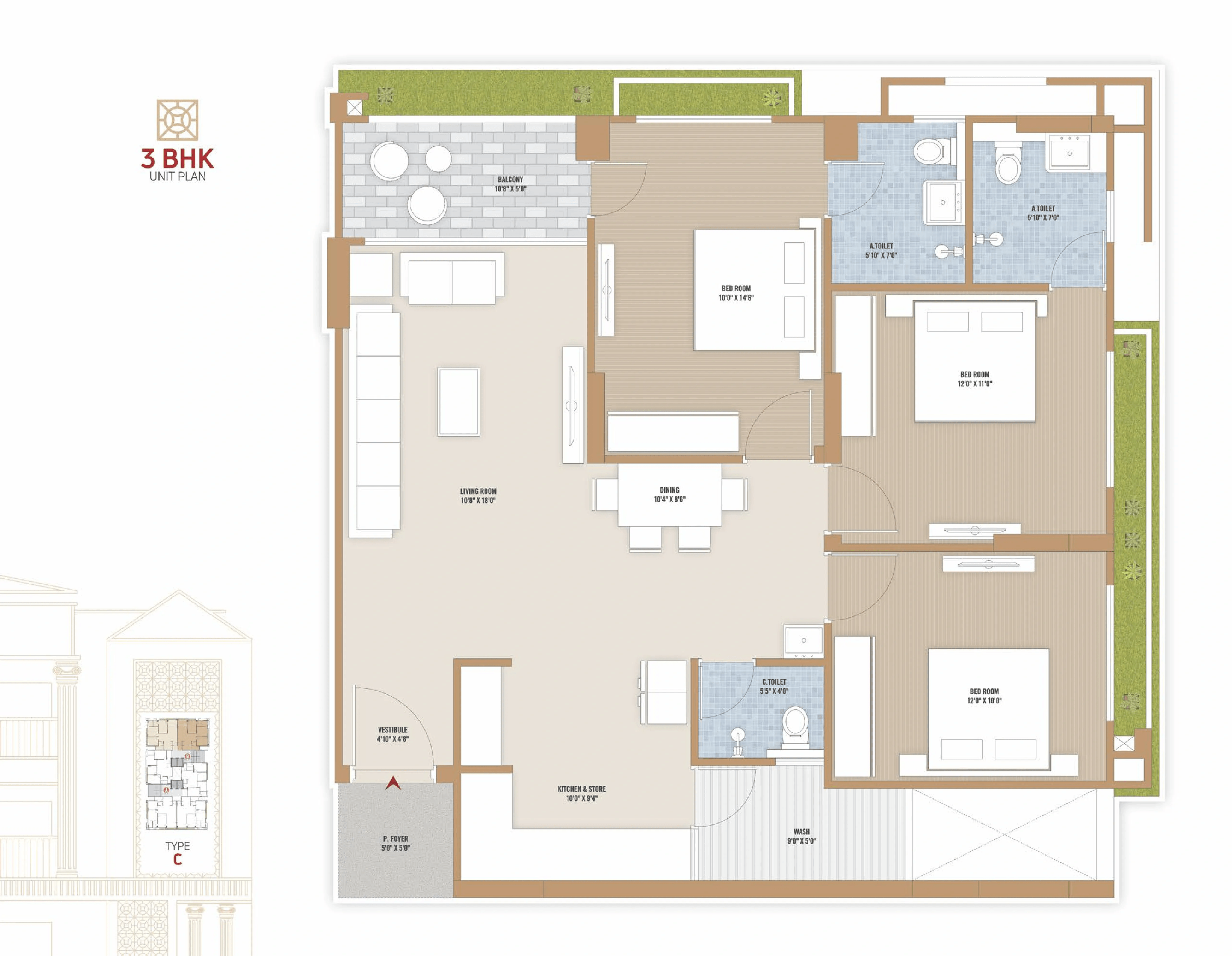 Anikedhya Emperors Unit plan - 1047 sq.ft.