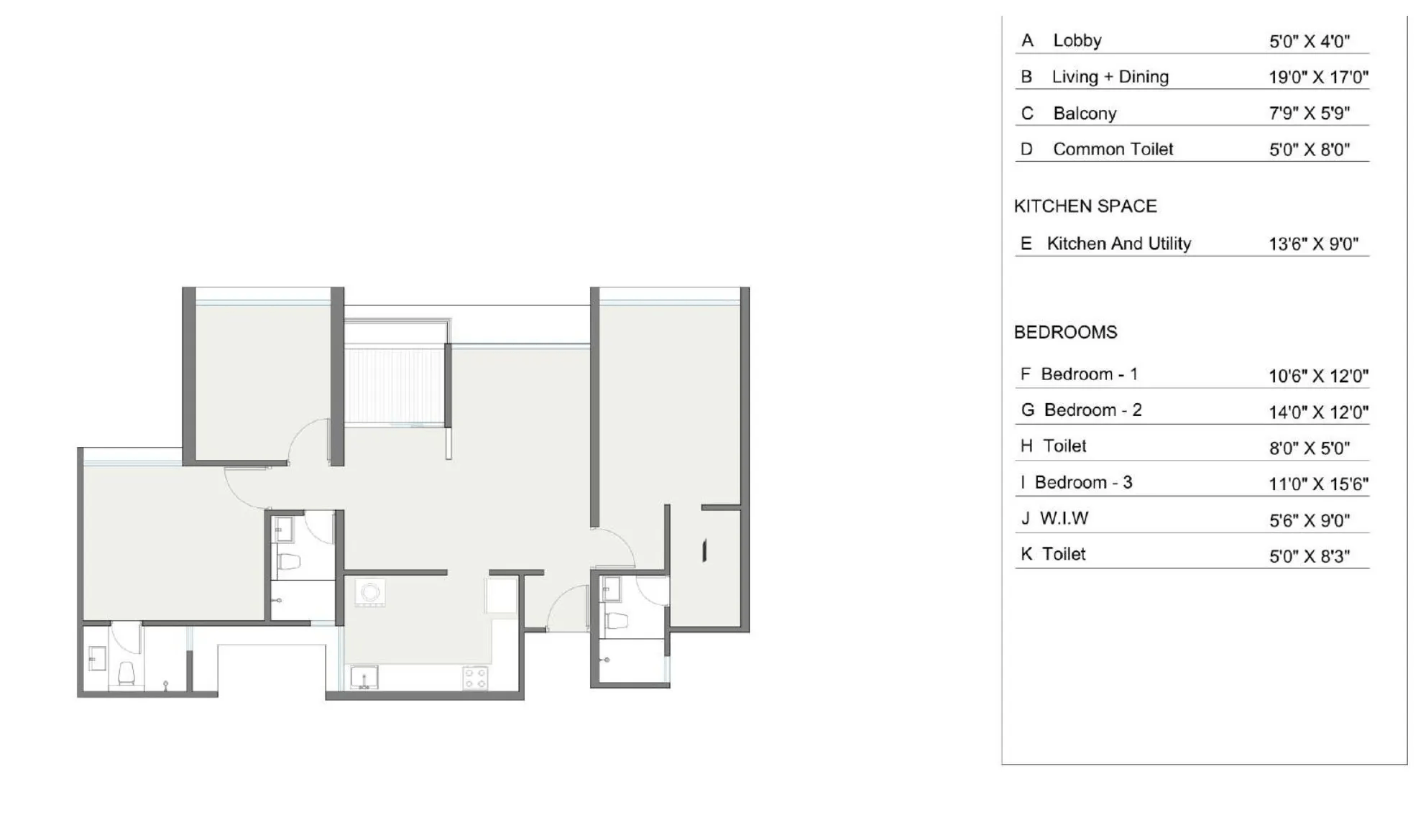 Bhansali Hamptonns Unit plan - 1194 sq.ft.
