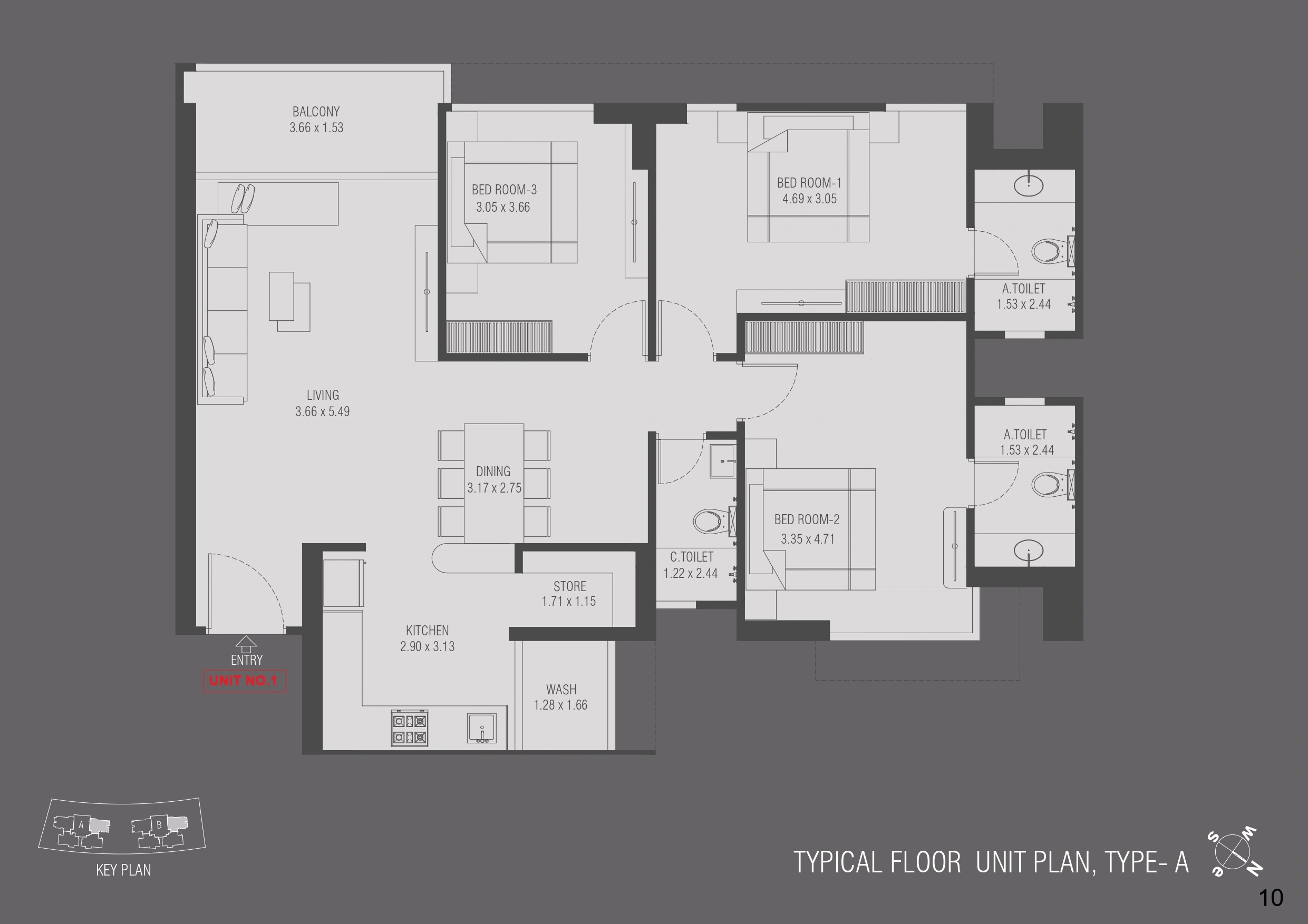 Sangath Accolade Unit plan - 1174 sq.ft.