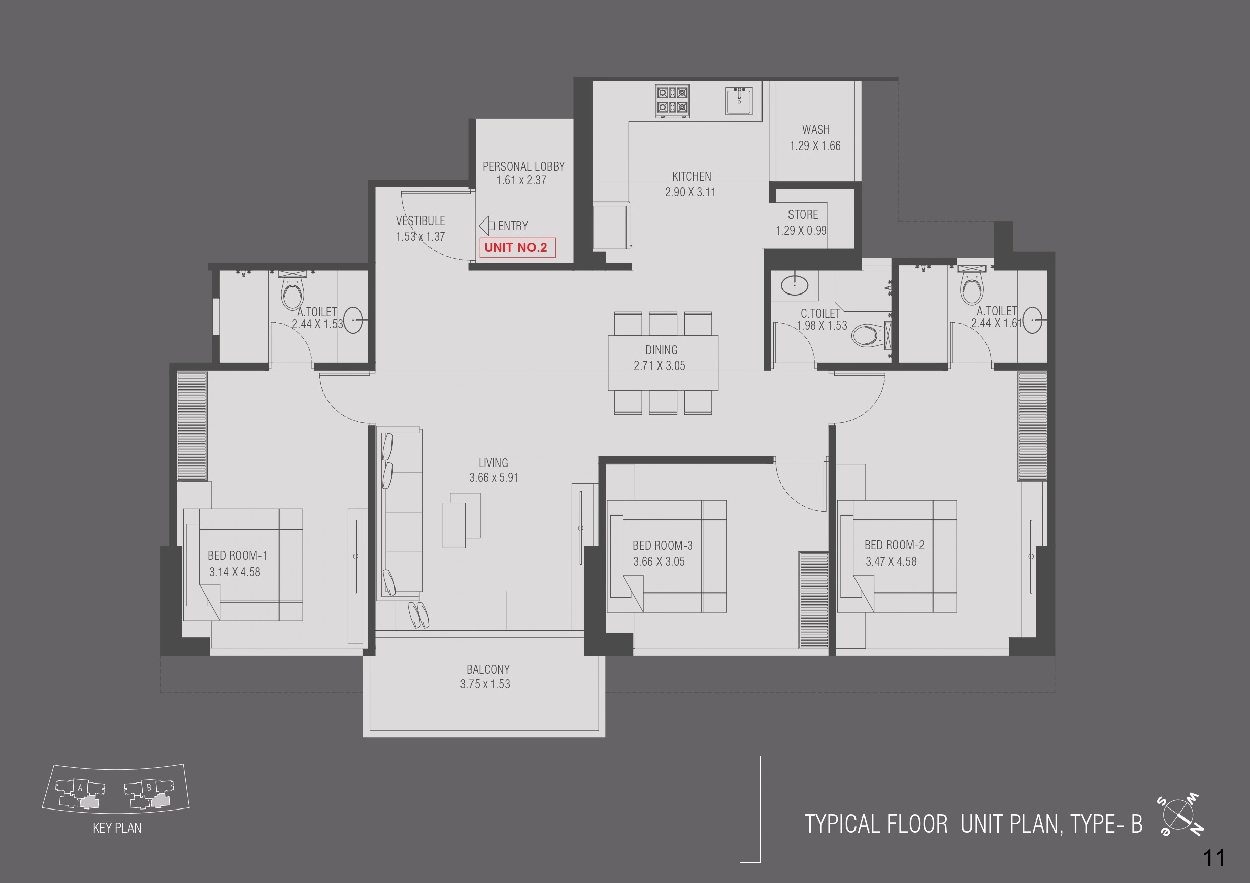 Sangath Accolade Unit plan - 1184 sq.ft.