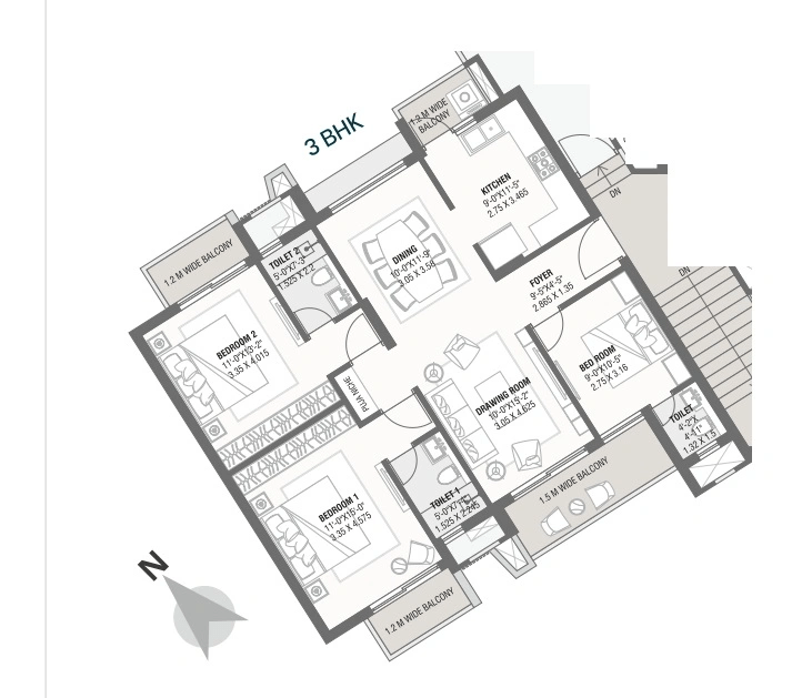 Savvy Marina Unit plan - 1075 sq.ft.