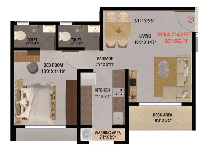 Sanmati Raghukul Unit plan - 501 sq.ft.