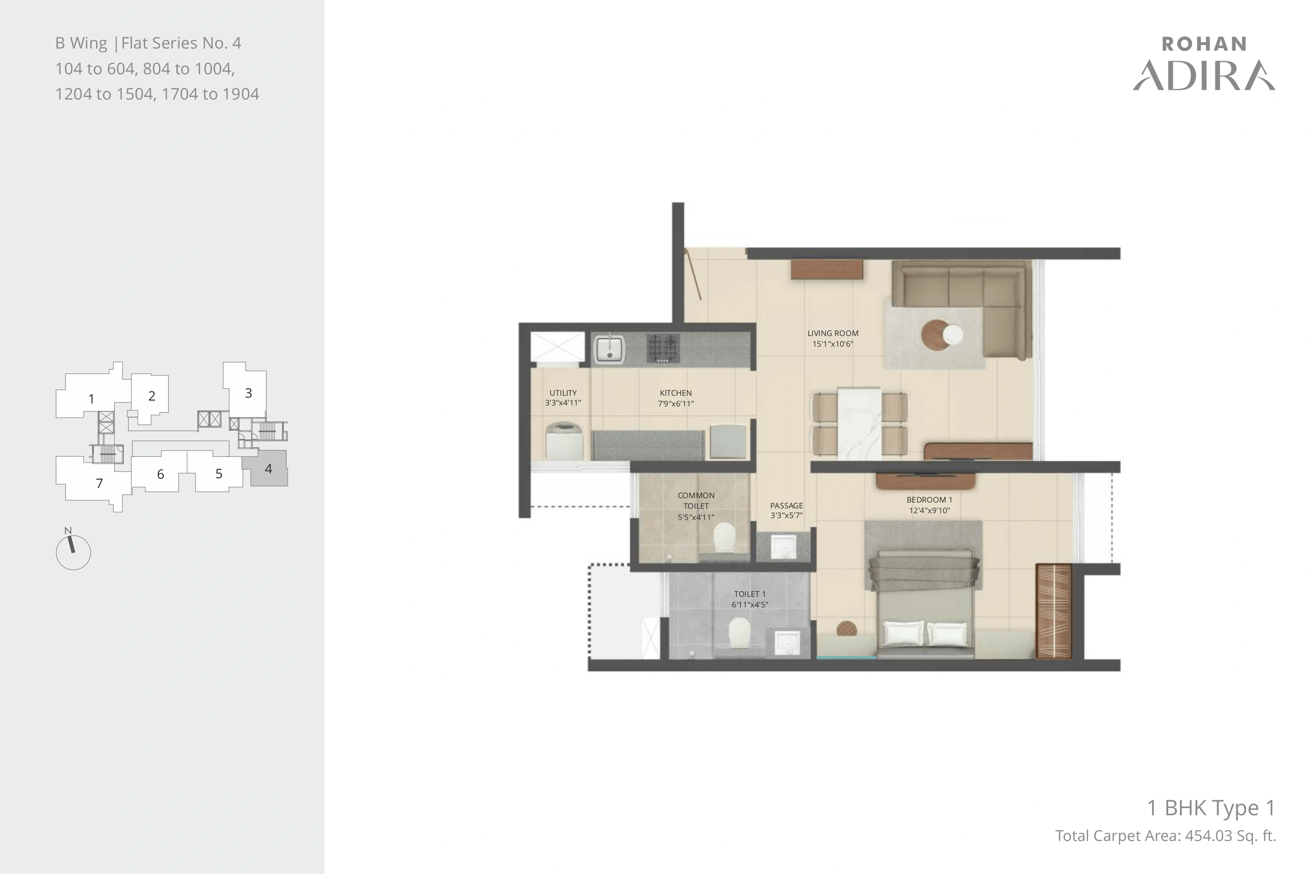 Rohan Adira Unit plan - 454 sq.ft.