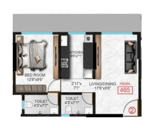 Rishabraj Emerald Unit plan - 465 sq.ft.