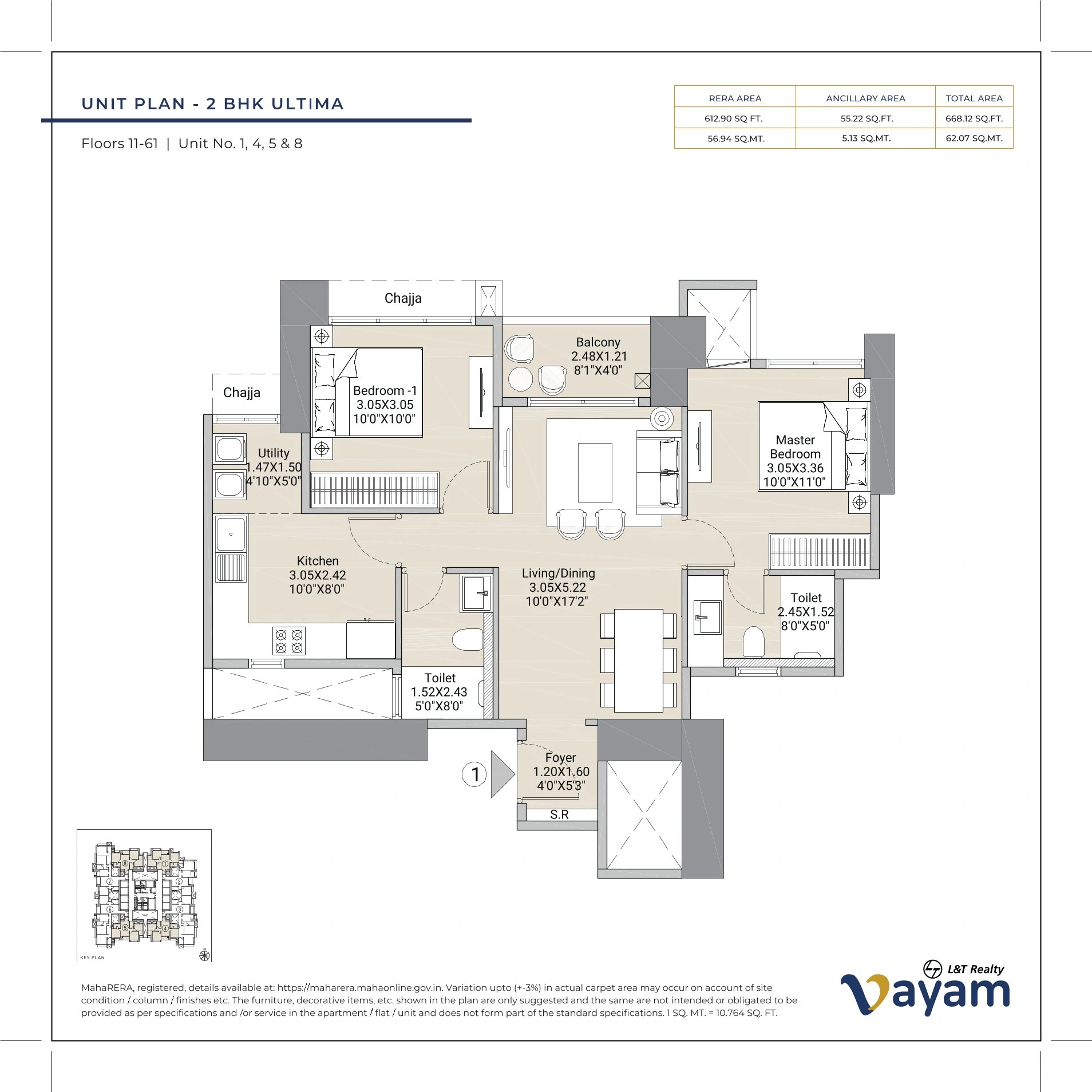 L&T Vayam Unit plan - 668 sq.ft.