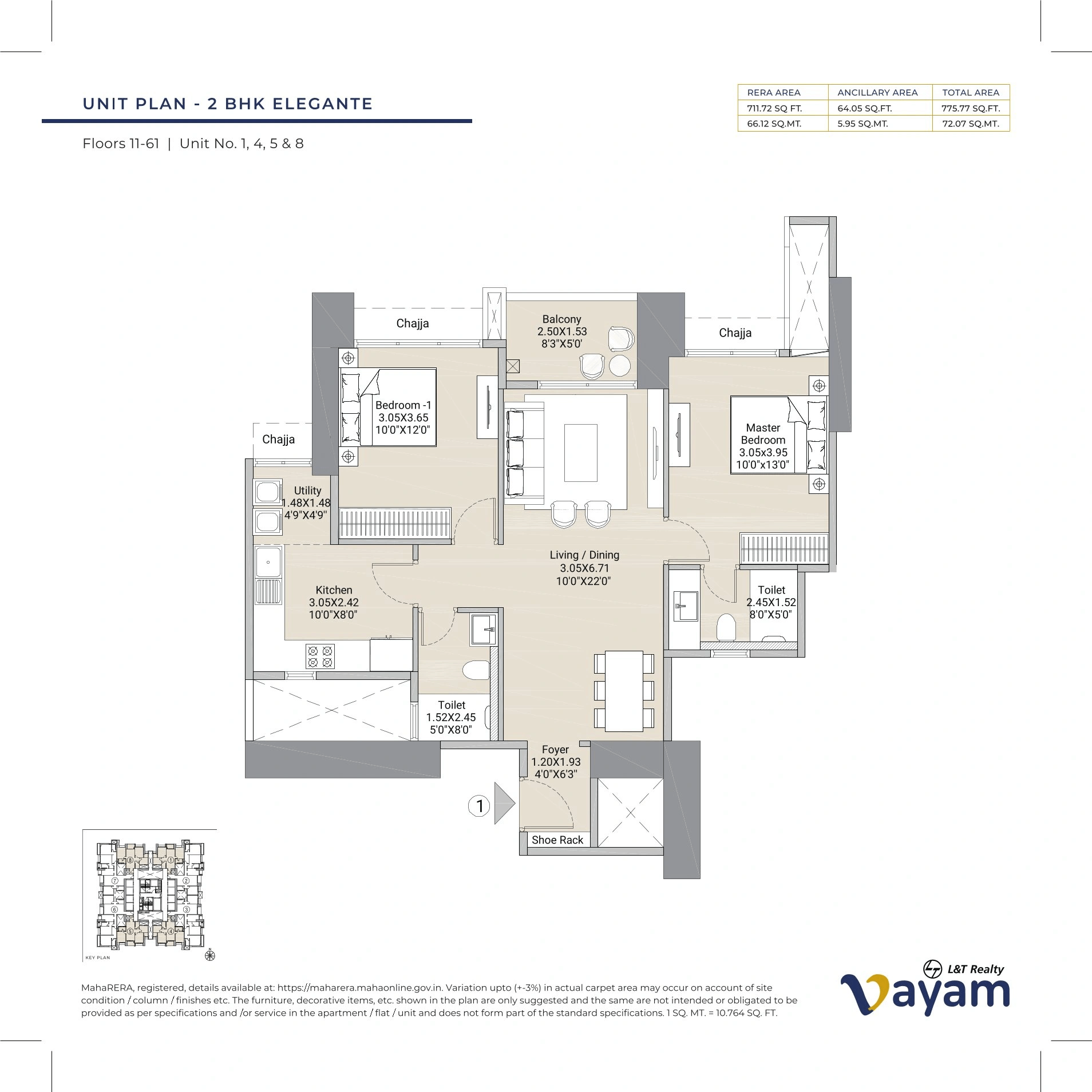 L&T Vayam Unit plan - 776 sq.ft.