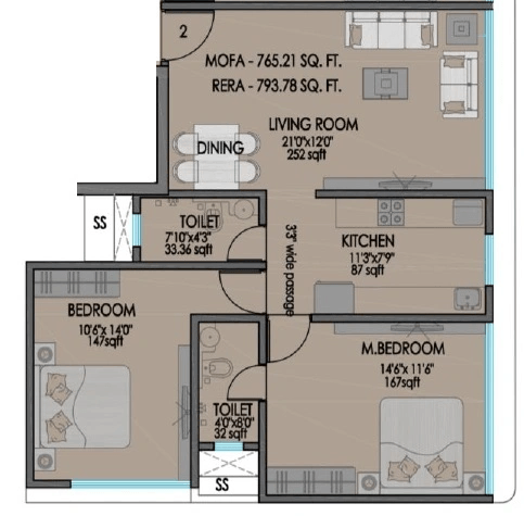 Unit plan - 793 sq.ft.