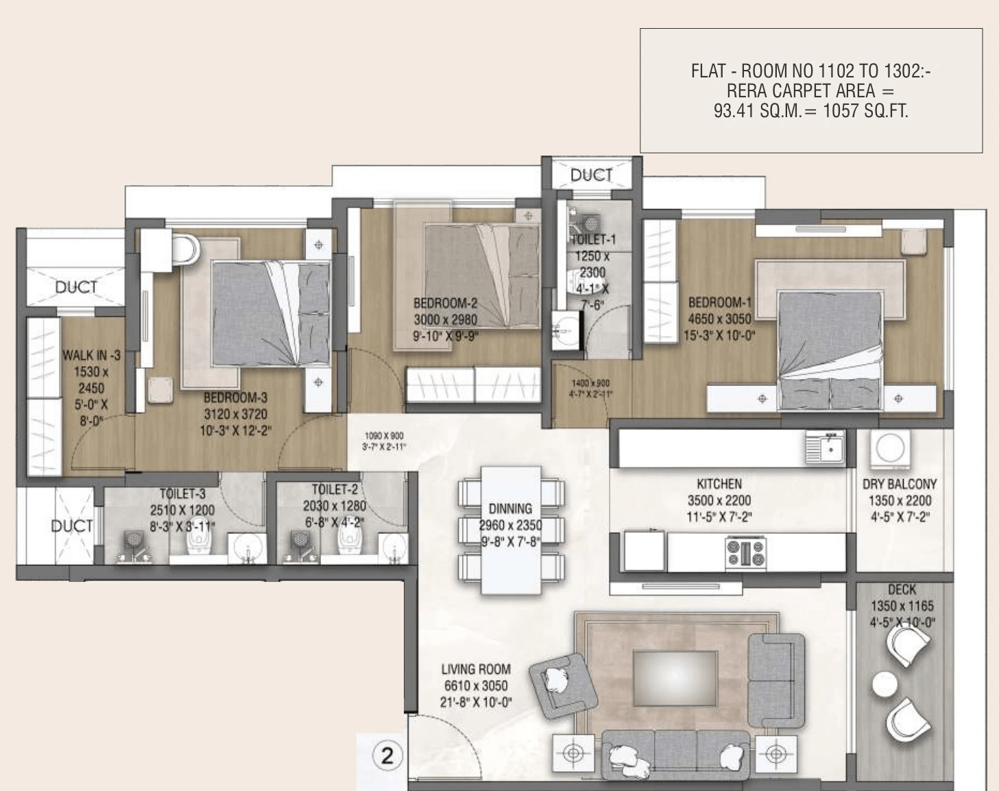 Vardhaman Palace Unit plan - 1057 sq.ft.