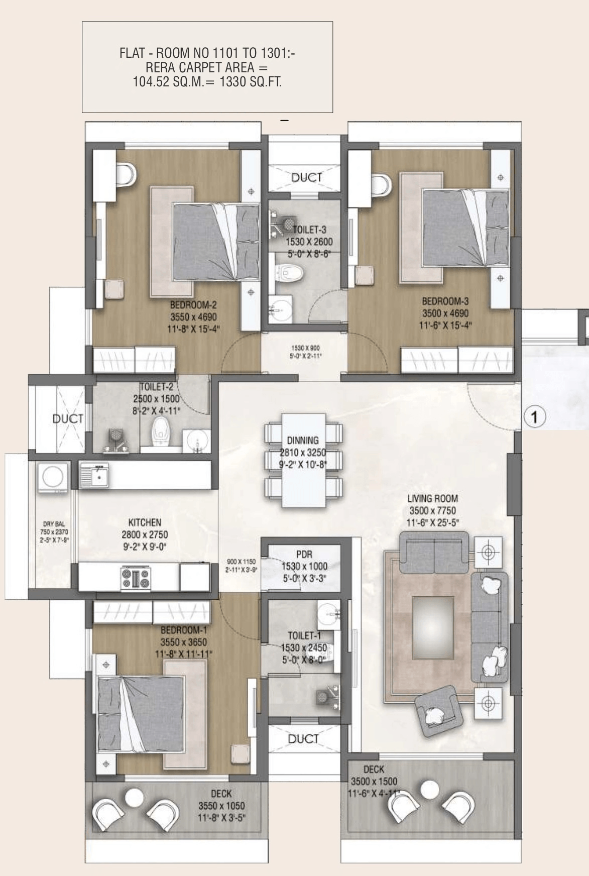 Vardhaman Palace Unit plan - 1331 sq.ft.
