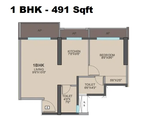 Shripal Shanti Unit plan - 491 sq.ft.