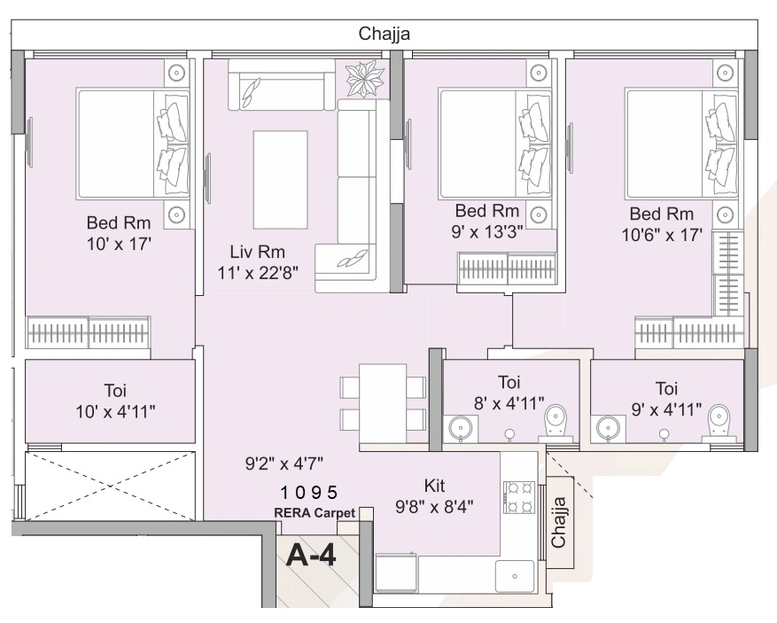 Shubham Artesia Unit plan - 1095 sq.ft.