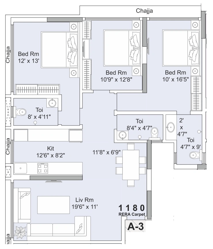 Shubham Artesia Unit plan - 1180 sq.ft.