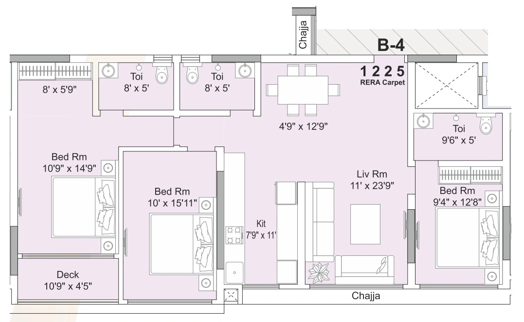Shubham Artesia Unit plan - 1225 sq.ft.