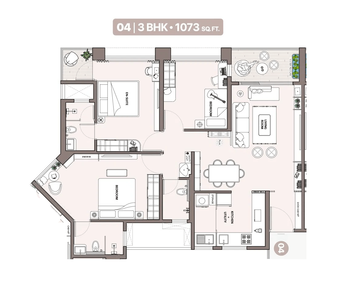 VJ Palladio Presidential Suites Unit plan - 1073 sq.ft.