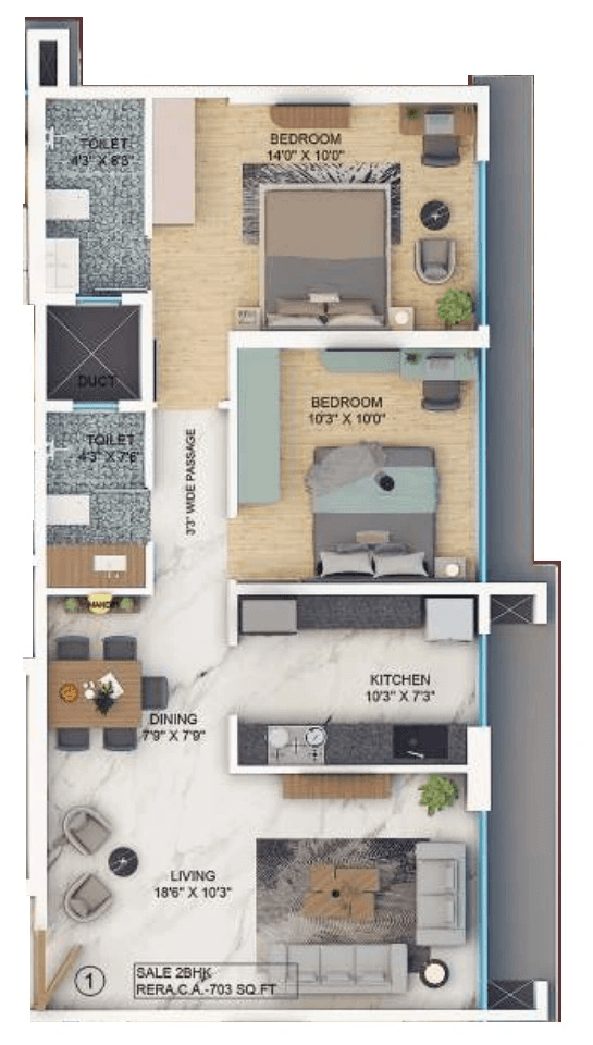Mindset Aum Laxmi Kusum Unit plan - 703 sq.ft.