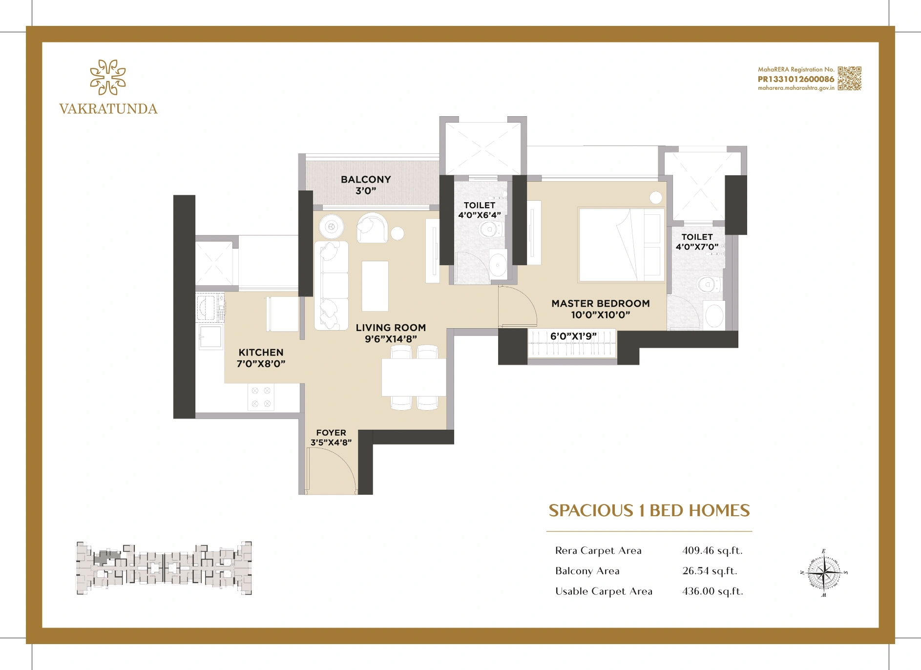 Vakratunda Anantaraa Unit plan - 436 sq.ft.