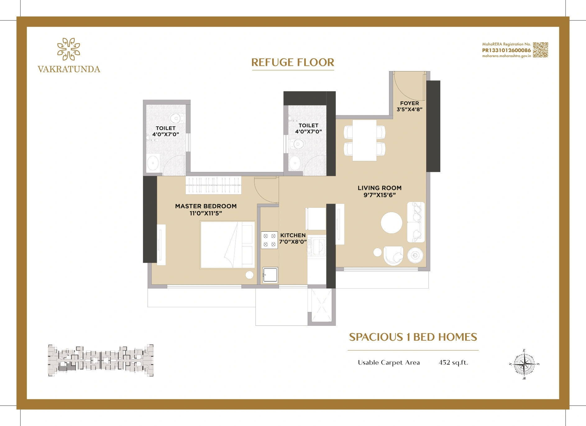 Vakratunda Anantaraa Unit plan - 452 sq.ft.