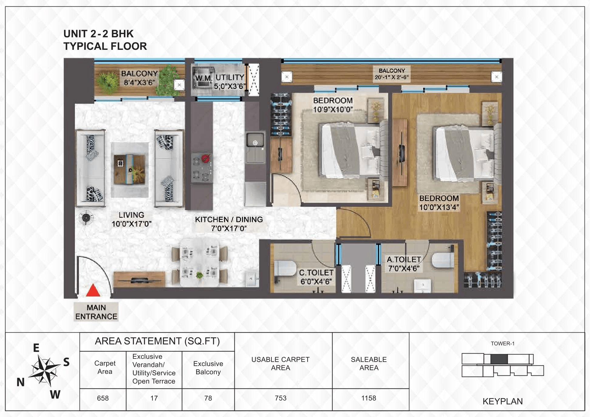 SPR Sky Towers Unit plan - 753 sq.ft.