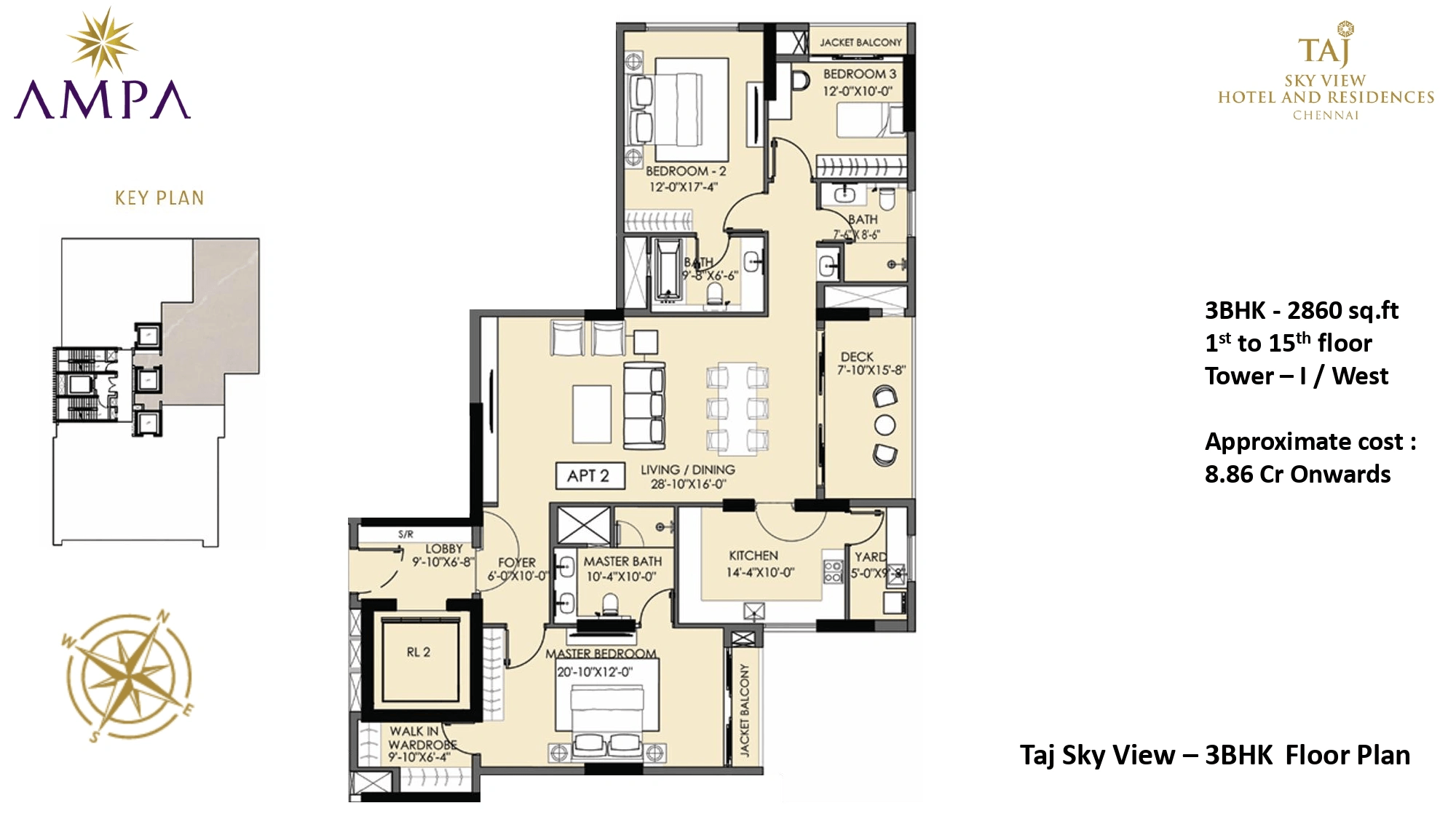 Taj Sky View Residences Unit plan - 2002 sq.ft.