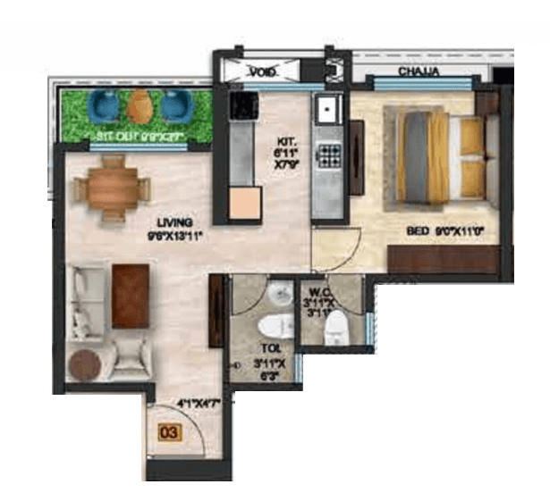 Qualcon Mantram Solacia Unit plan - 380 sq.ft.