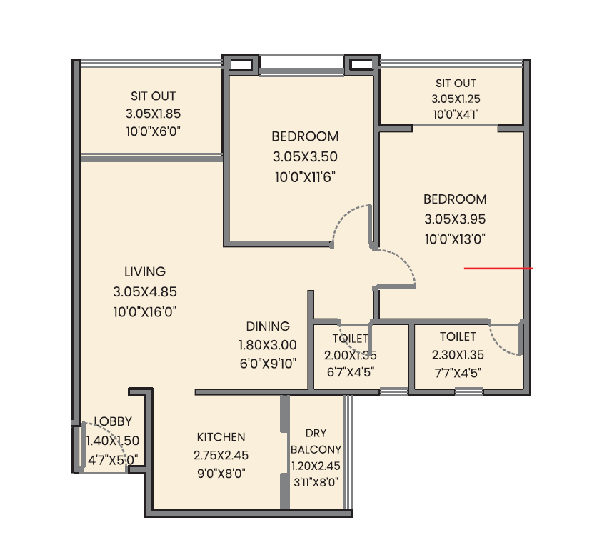 Gulmohar Esteban Unit plan - 820 sq.ft.
