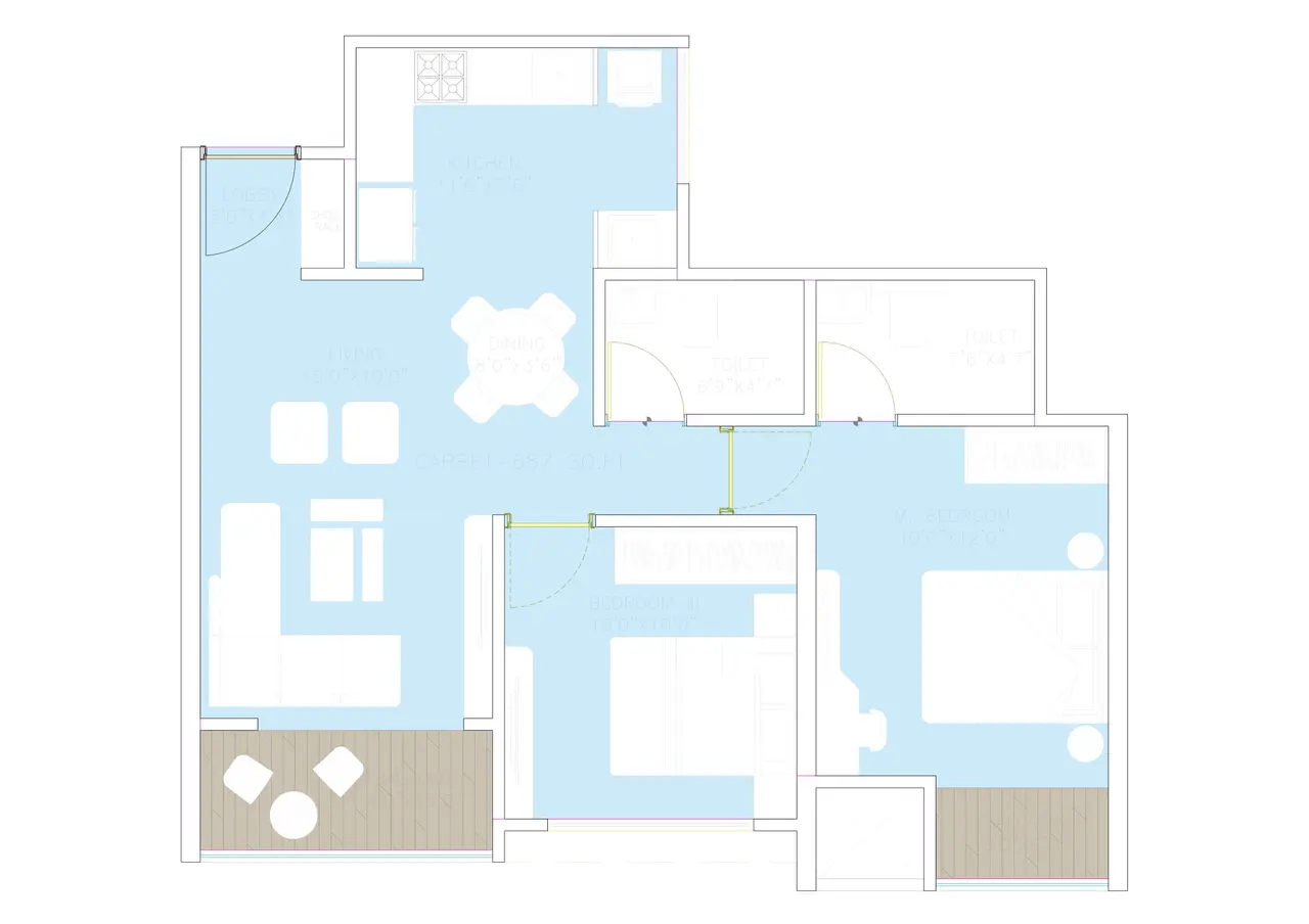 Cityone Vieorra Unit plan - 687 sq.ft.