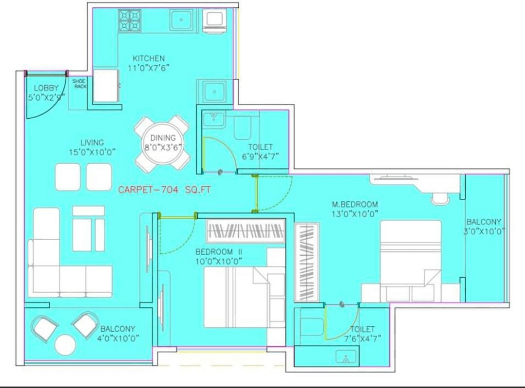Cityone Vieorra Unit plan - 704 sq.ft.