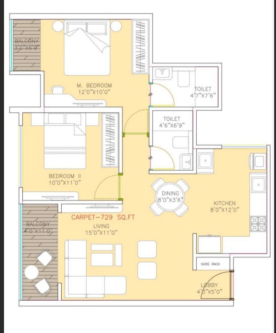 Cityone Vieorra Unit plan - 729 sq.ft.