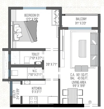 Pearl Grace Unit plan - 501 sq.ft.