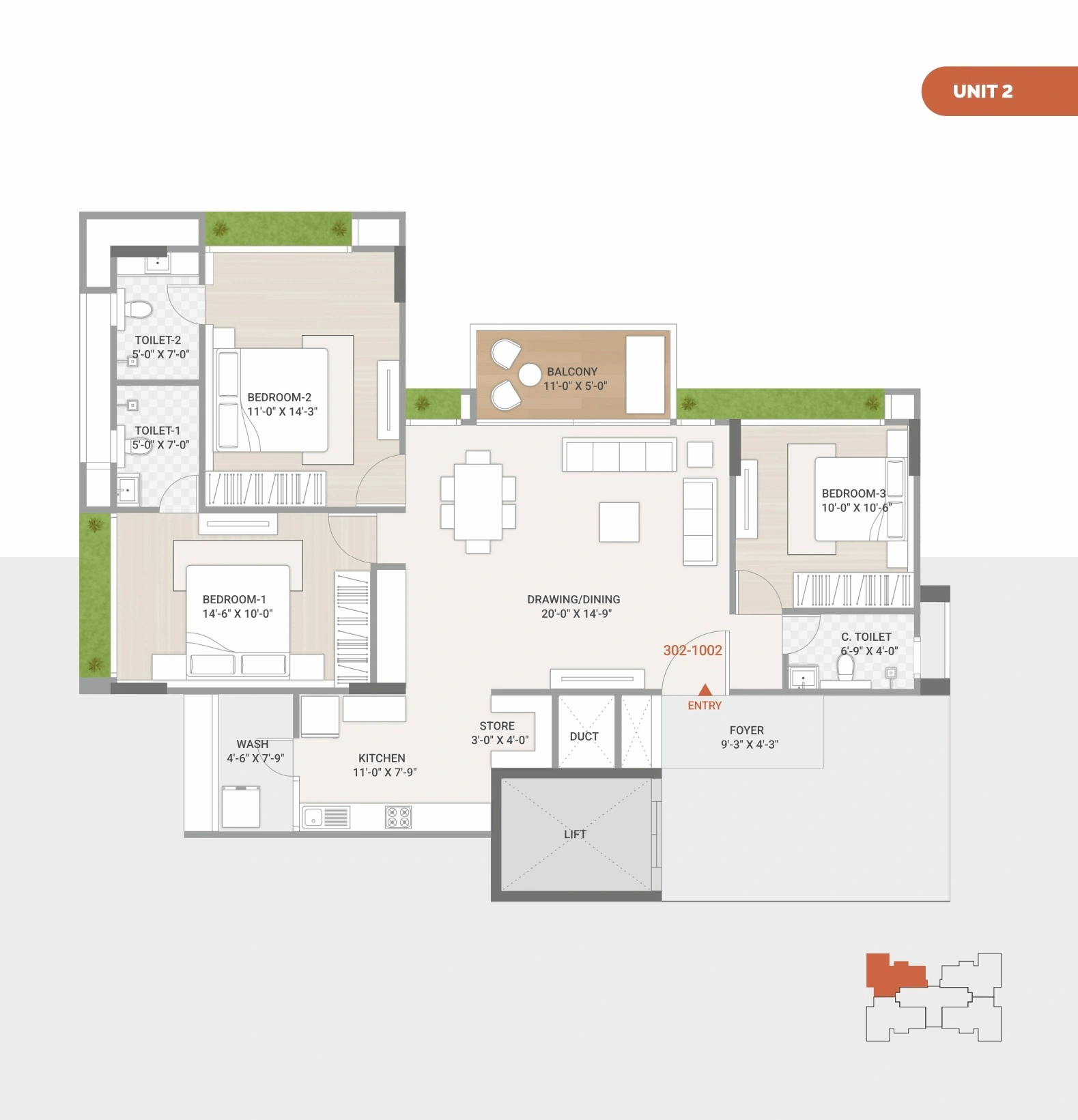 Laxmi Azzaro Unit plan - 1193 sq.ft.