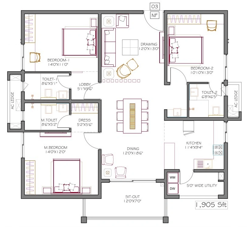 Unit plan - 1333 sq.ft.