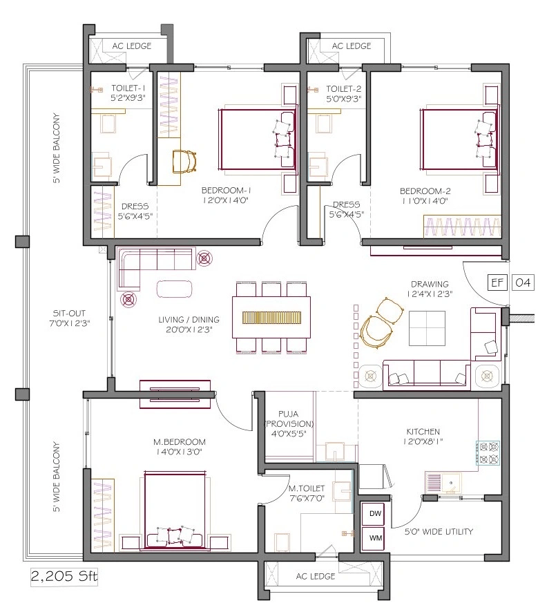 DSR CIEL Unit plan - 1543 sq.ft.