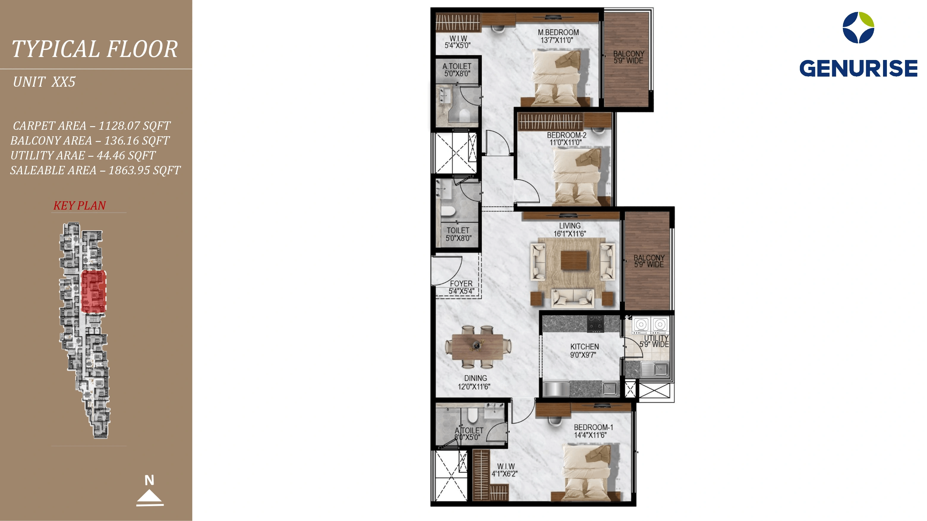 Genurises Satori Unit plan - 1128 sq.ft.