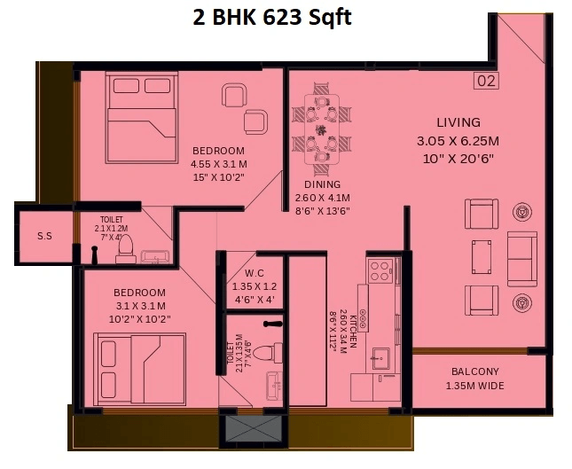 Unit plan - 623 sq.ft.